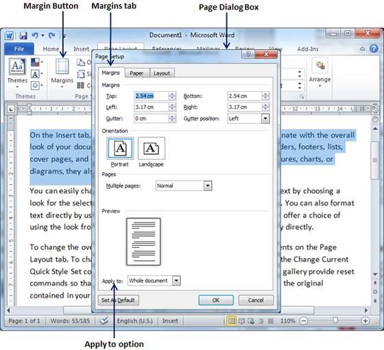 how to add left and right margin in word header