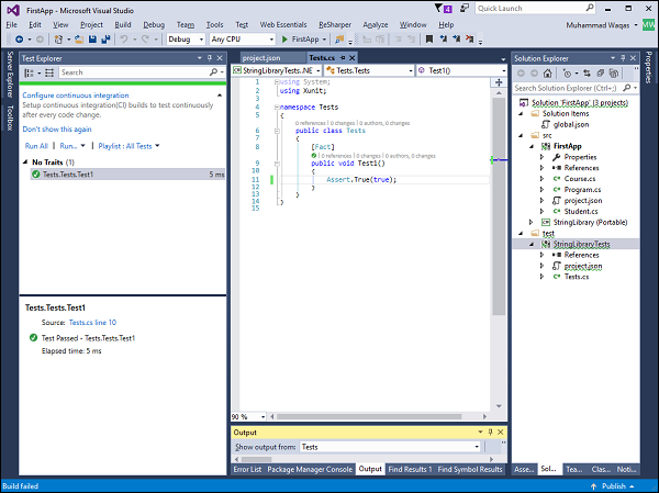 NET Core - Running Tests in Visual Studio