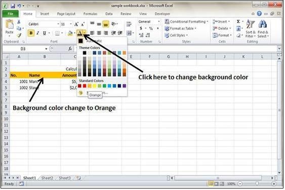 Setting Colors in Excel 2010