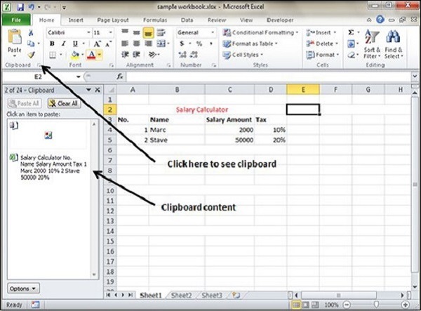 office clipboard excel