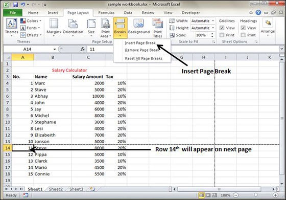 Excel Worksheet Section Breaks For Page Numbering