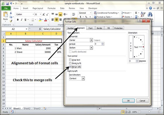 how to add merge and center in excel 2010