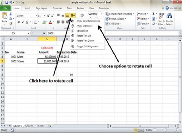 how to change text direction in excel