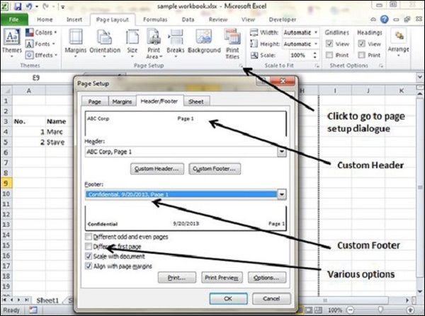 how to insert a header in excel that moves with the page