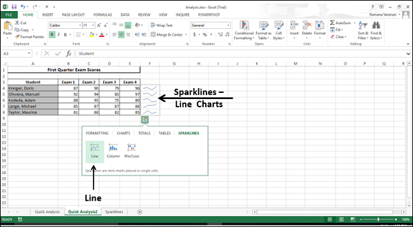 quick analysis button excel