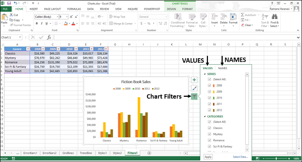 excel for mac filter chart series
