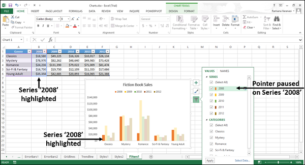 how do you apply chart filters on excel for mac