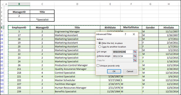 Excel Data Analysis - Filtering