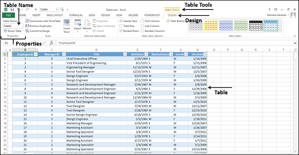 Excel Data Analysis Tables