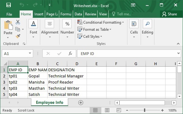 Write into Excel