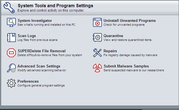 System Tools Program Settings