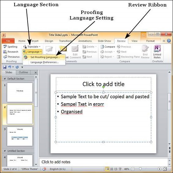 powerpoint online set proofing language for whole presentation