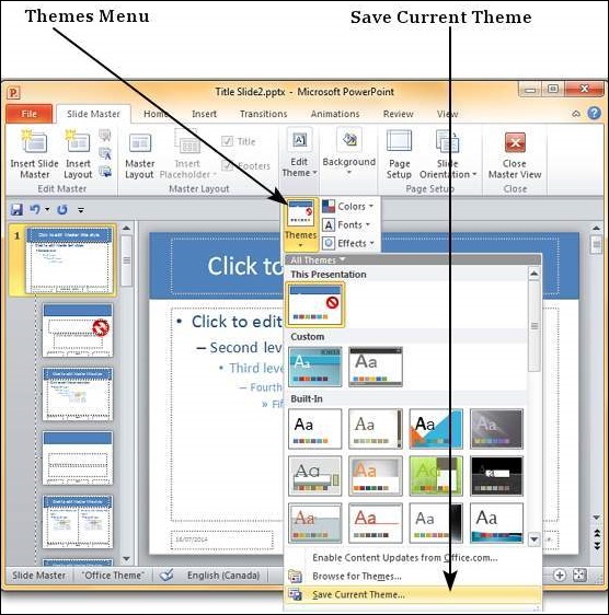 Save Design Template in Powerpoint 2010 Tutorialspoint