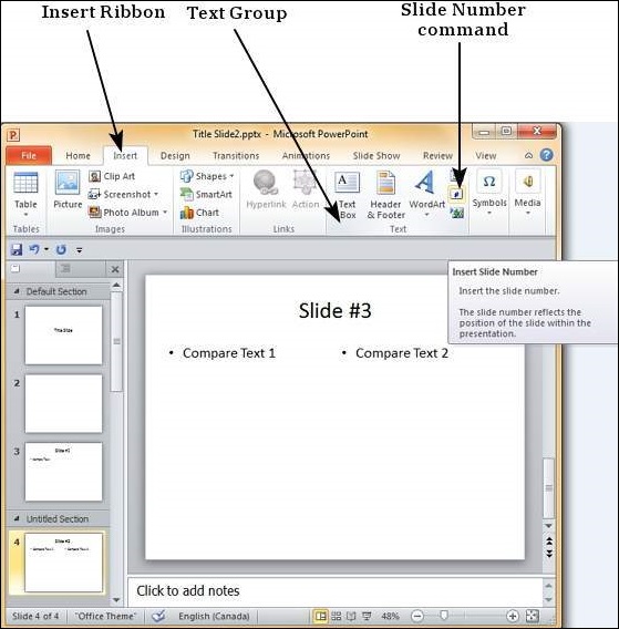 change page numbers in powerpoint