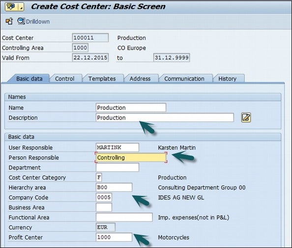 sap cost center assignment to plant