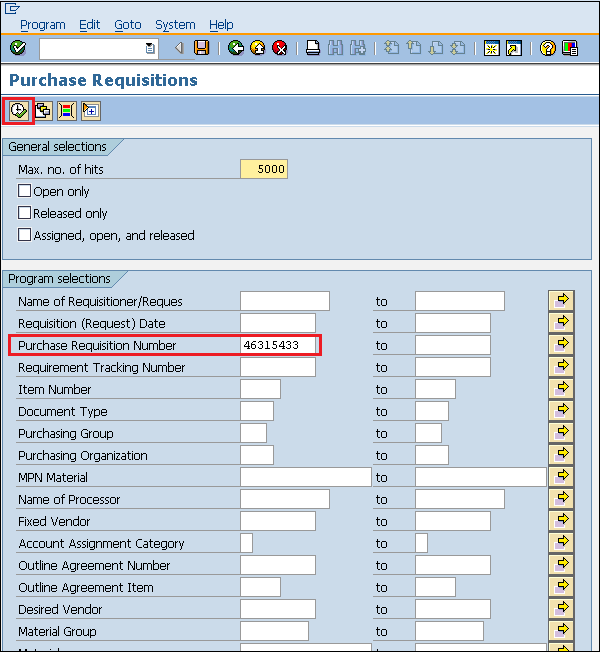 pr account assignment table in sap