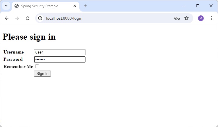 Login Form with User credential