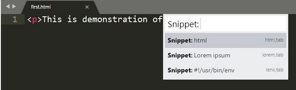 sublime text editor snippet