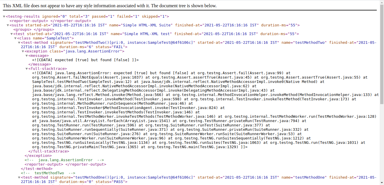 TestNG HTML XML Reports